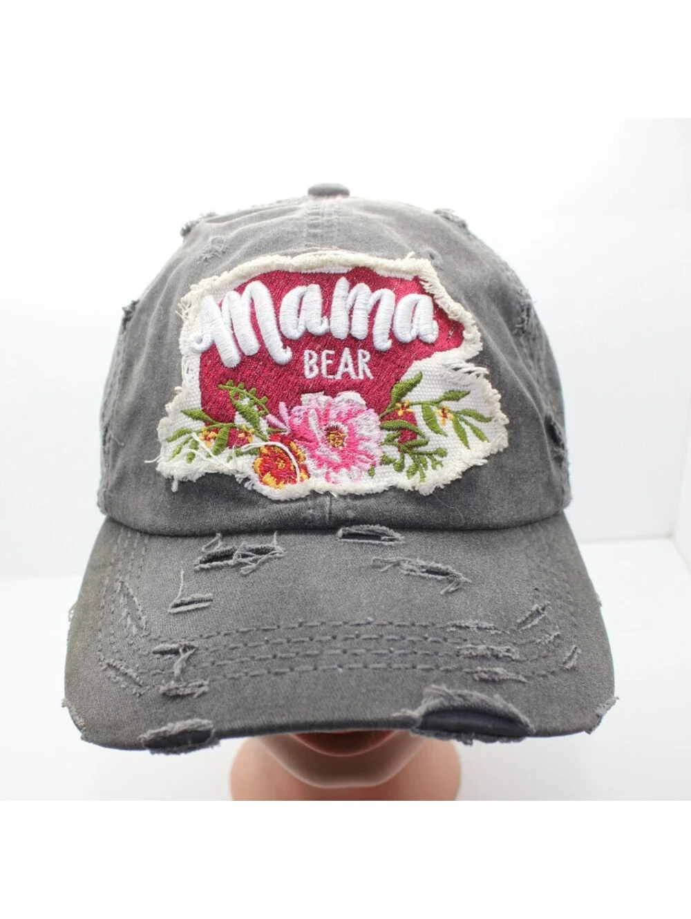 4350 District Mama Bear Embroidered Distressed Dark Gray Hat Cap One Size